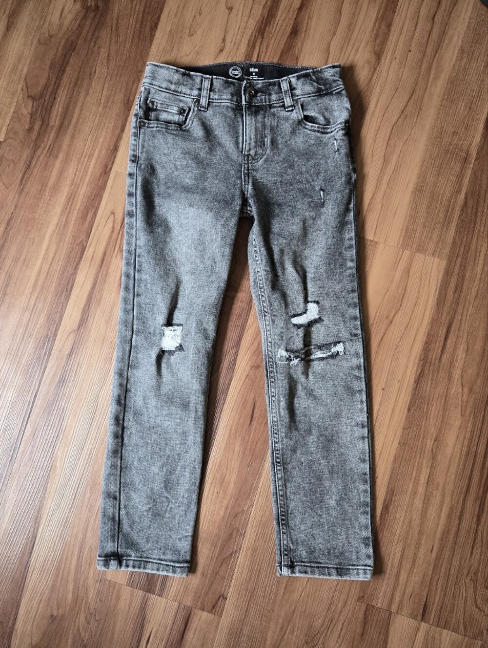 Acid Washed Charcoal Place Distressed Slim jeans Kids 8 VGUC